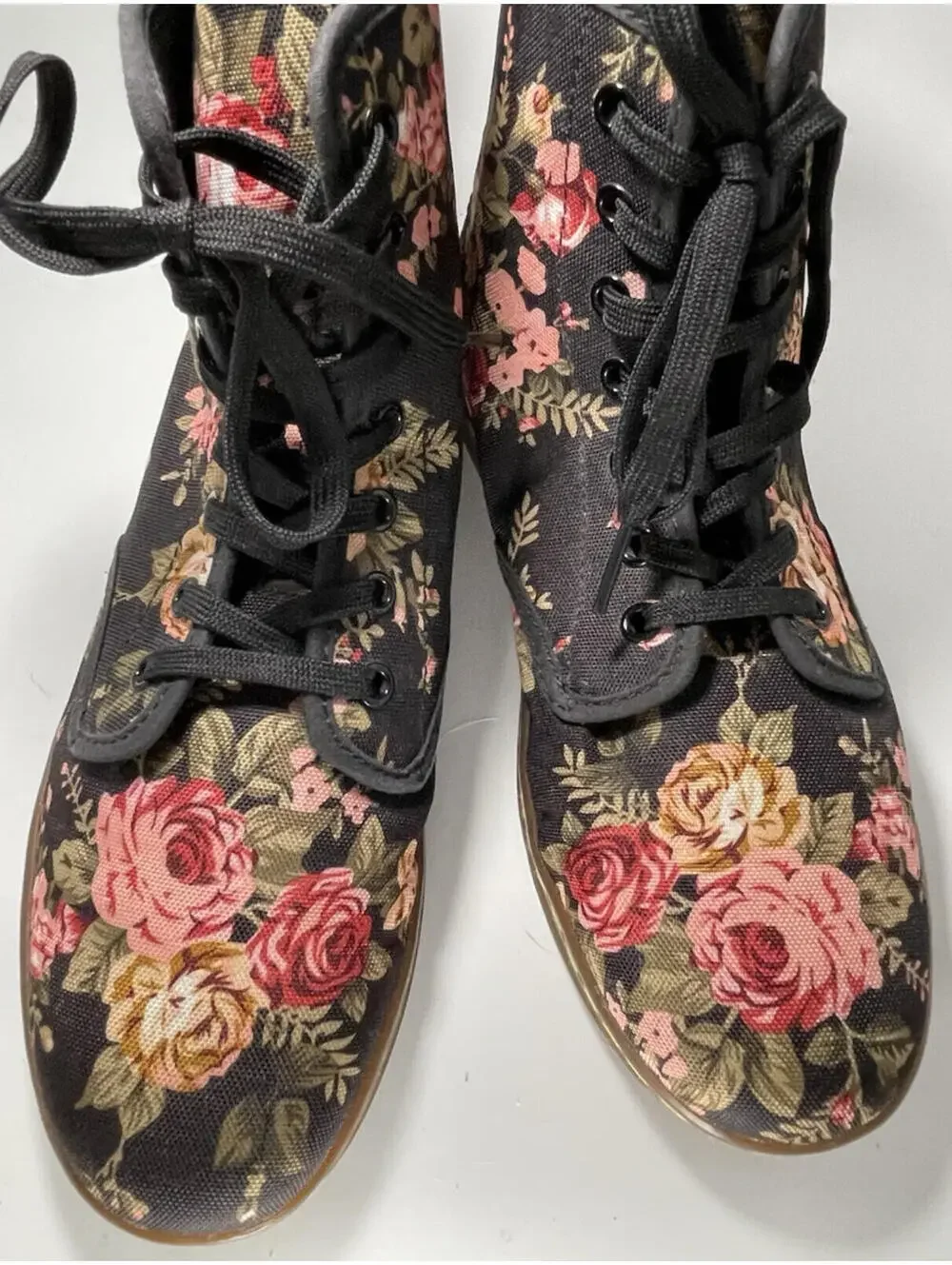 Dr. Martens Black Floral Canvas Lace-Up Ankle Boots